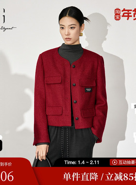 XG/雪歌XJ407023A213纯绵羊毛短外套时尚冬季新款圆领毛呢外套女