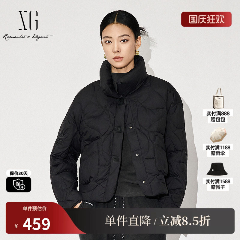 XG/雪歌XK406847A890黑色鸭绒羽绒服时尚冬季新款短款加厚外套女