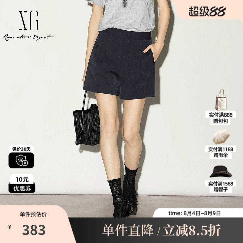 XG/雪歌XL202001A290黑色高腰A字休闲裤阔腿显瘦薄款西装短裤女装
