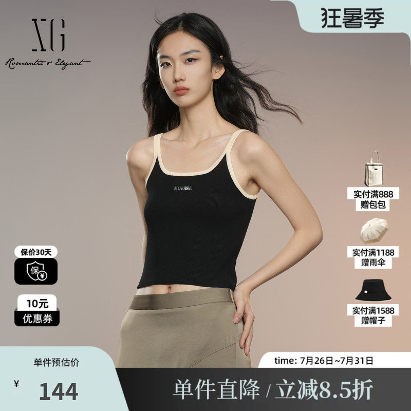 XG雪歌XK311010A190字母印花背心2025秋季新款黑色休闲吊带内搭女
