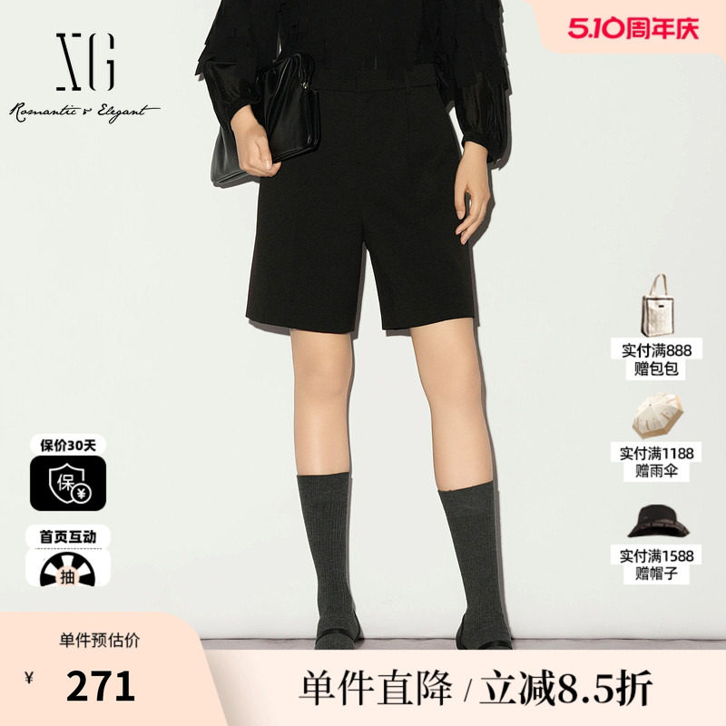 XG/雪歌XL102013A290直筒西装五分裤中裤阔腿外穿通勤休闲短裤女