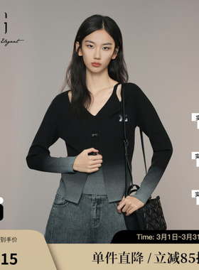 XG/雪歌XK311041B490 渐变假两件长袖毛针织衫感显瘦黑色毛衫女装