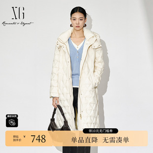 长款 新款 保暖外套女 冬季 XG雪歌XJ406106A491米白色鸭绒羽绒服时尚