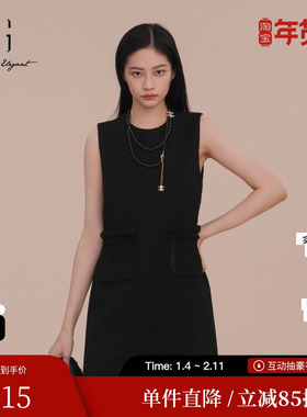 XG/雪歌XK104007A290黑色无袖连衣裙2025春季新款套头A字短裙女装