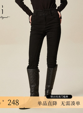 XG/雪歌XJ402058A690黑色高腰修身牛仔裤时尚冬季新款直筒长裤女