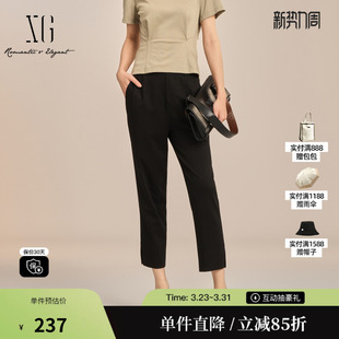 雪歌XK202012A290 女装 黑色九分锥形休闲长裤 紧身裤 直筒铅笔裤