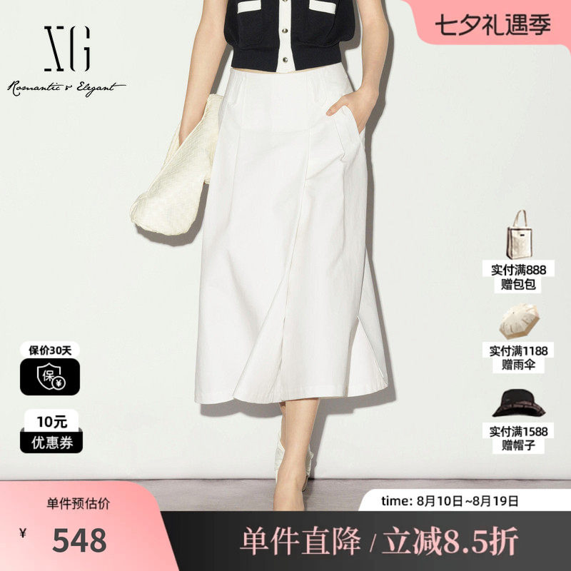 XG/雪歌XL202009A351 白色纯棉阔腿休闲裤不透色直筒八分裙裤女装