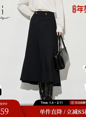 XG/雪歌XJ303020A590中长款黑色半身裙时尚秋季新款高腰A字裙女装