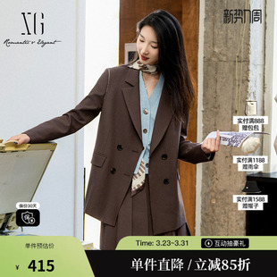 长袖 XG雪歌XK307018A572咖啡色休闲西装 中长款 新款 外套女 2025秋季