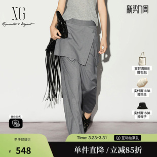 A字遮胯裙裤 阔腿直筒长裤 女 雪歌XL202016A184灰色假两件休闲裤