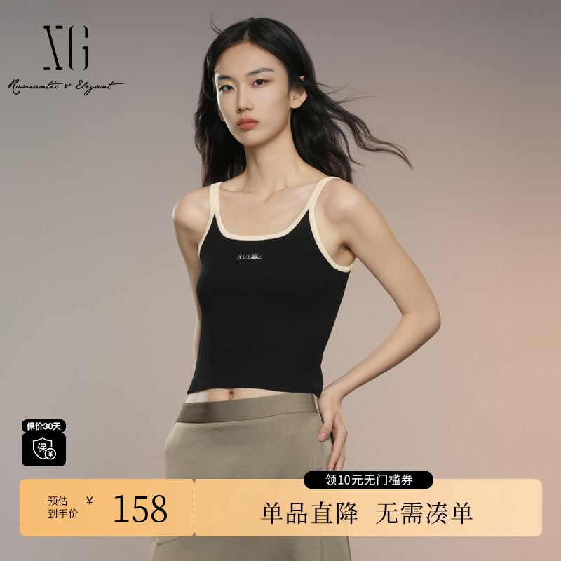 XG雪歌XK311010A190字母印花背心2025秋季新款黑色休闲吊带内搭女