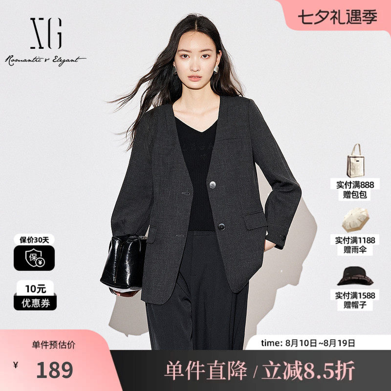 XG/雪歌XK307709A883翻袋长袖休闲西装时尚秋季新款深灰色外套女