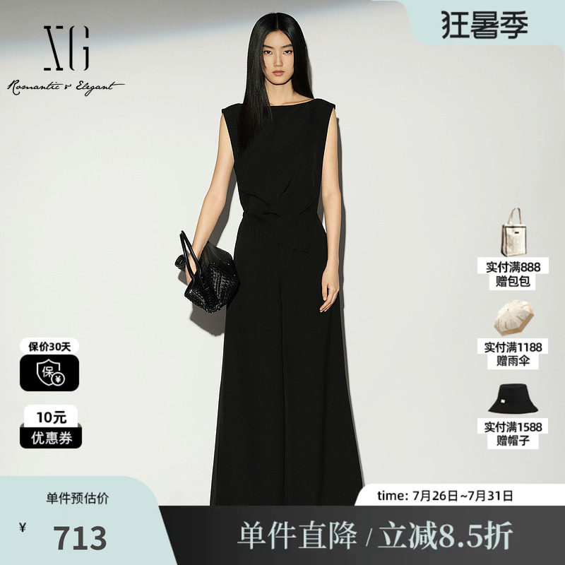 XG/雪歌XL202012A290 黑色无袖背心连体裤收腰高腰休闲阔腿长裤女