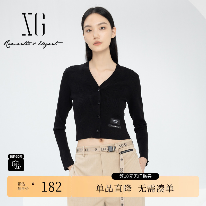 XG/雪歌XJ111002A390长袖毛针织衫2024春季新款黑色绵羊毛毛衫女