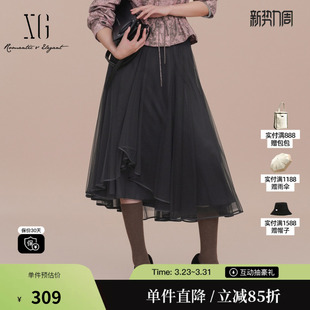 中长蓬蓬裙女装 新款 雪歌XK103002A290黑色网纱半身裙2025春季