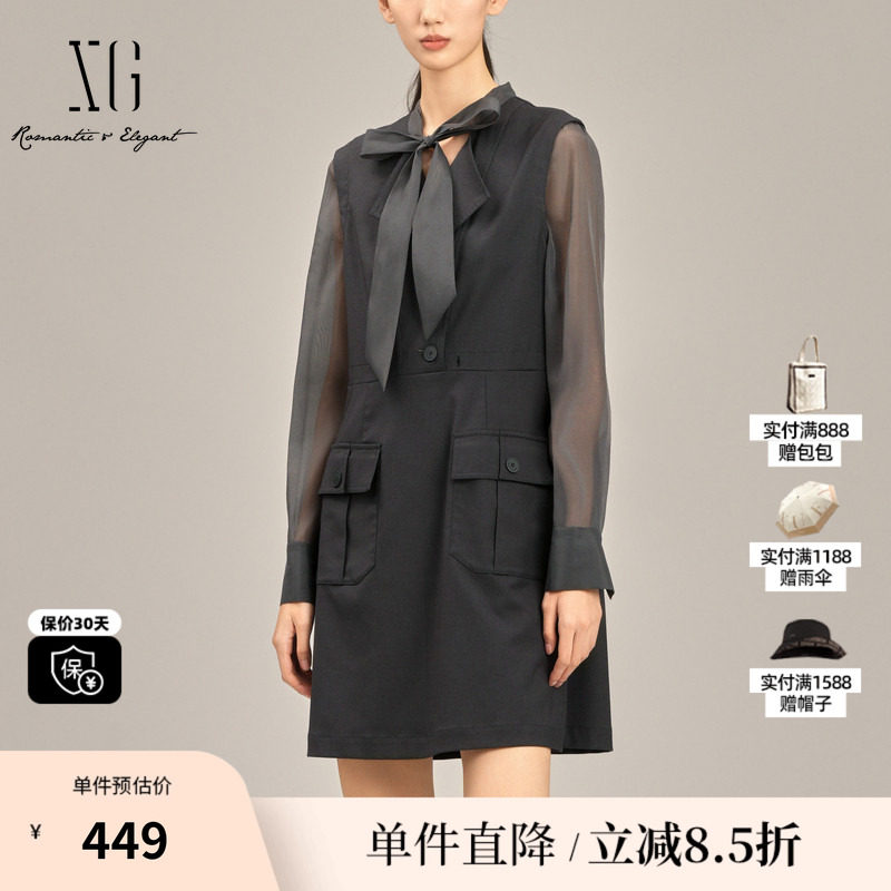 XG/雪歌XK104015A483微透设计连衣裙2025春季新款西装A字短裙女装