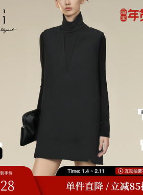 XG/雪歌XK404001A590黑色长袖连衣裙2025冬季新款羊毛直筒裙女装