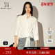 雪歌XL121011A551 白色立领绑带衬衫 七分袖 直筒宽松短款 上衣女