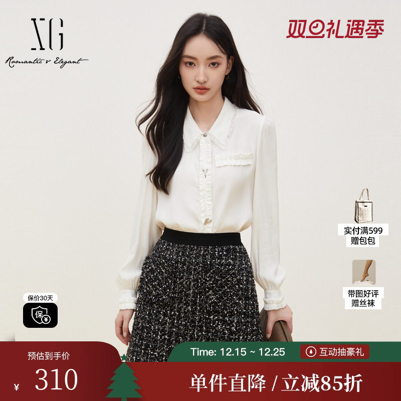 XG/雪歌XJ321011A251白色休闲衬衫时尚秋季新款通勤长袖上衣女装