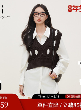 XG/雪歌XJ311018A372两件套毛针织衫时尚秋季新款镂空长袖毛衫女