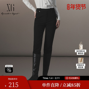 XG雪歌XJ402057A490黑色修身休闲裤时尚冬季新款高腰弹力铅笔裤女