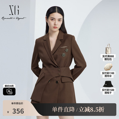 XG/雪歌XJ304015A372翻驳领西装连衣裙时尚秋季新款长袖A字裙女装