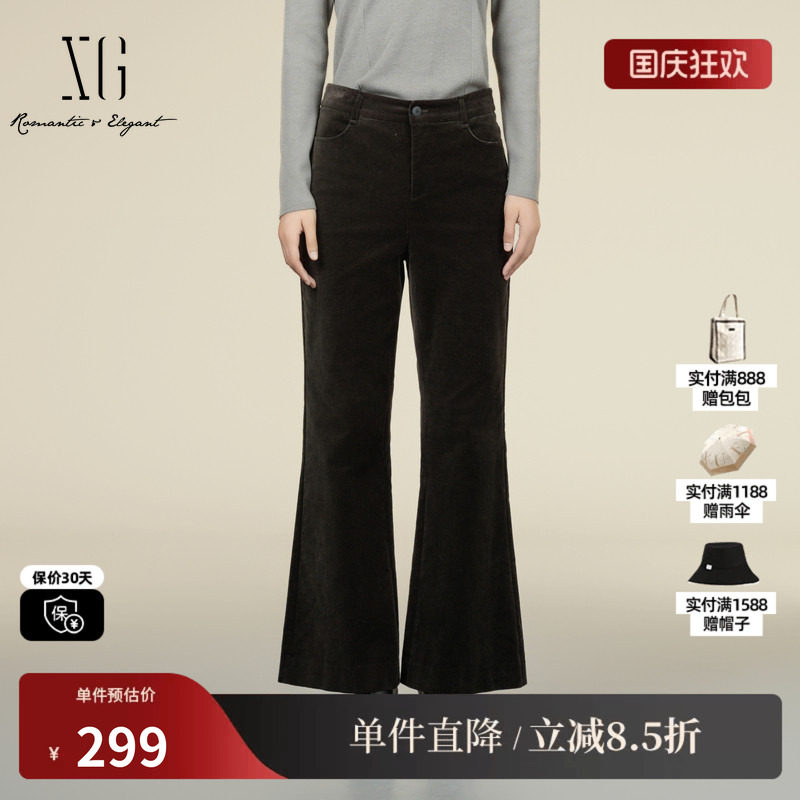XG/雪歌XK402002A385灰绿色宽松休闲裤2025冬季新款微喇长裤女装