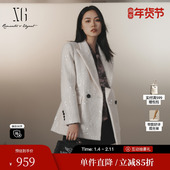 XG雪歌XJ410059A391长袖 米白色绵羊毛大衣女 新款 毛呢外套时尚 冬季