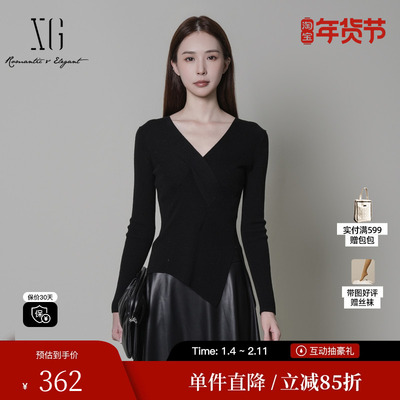 XG/雪歌XK411073A990修身毛针织衫2025冬季新款螺纹绵羊毛毛衫女