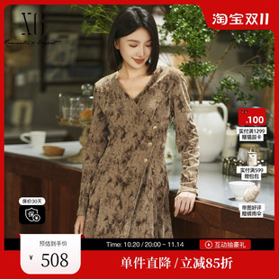 新款 连衣裙2025冬季 收腰中长A字裙女 雪歌XK404003B198碎花长袖