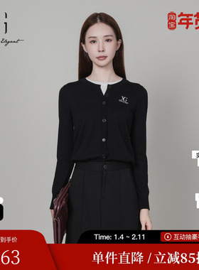 XG/雪歌XK411066A990黑色修身毛针织衫2025冬季新款假两件毛衫女