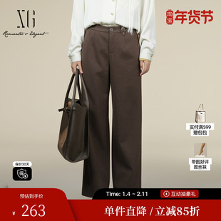 XG/雪歌XK402014A672深咖色休闲裤2025冬季新款宽松直筒长裤女装