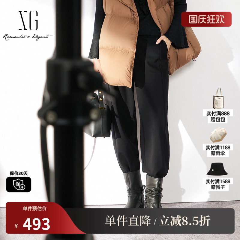 XG/雪歌 XL402022A190黑色直筒休闲裤通勤西装长裤简约风高级女装
