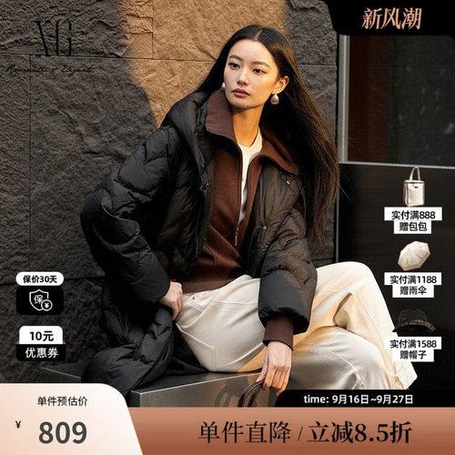 XG/雪歌XK406065A490黑色鸭绒羽绒服2025冬季新款厚款连帽外套女