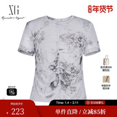 修身 上衣女 新款 短款 雪歌XK301023B994扎染碎花短袖 T恤2025秋季