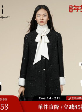 XG/雪歌XK407016A790拼接设计毛呢外套2025冬季新款绵羊毛大衣女