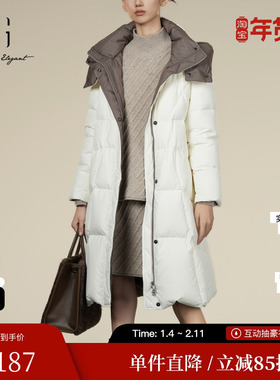 XG/雪歌XK406052B591长款鹅绒羽绒服2025冬季新款厚款连帽外套女