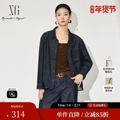 XG雪歌XL312600A819蓝色牛仔长袖 纯棉翻领上衣女 新款 衬衫 2025秋季