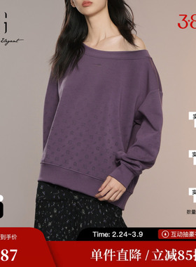 XG/雪歌XK301002A403印花长袖套头卫衣2025秋季新款深紫色上衣女