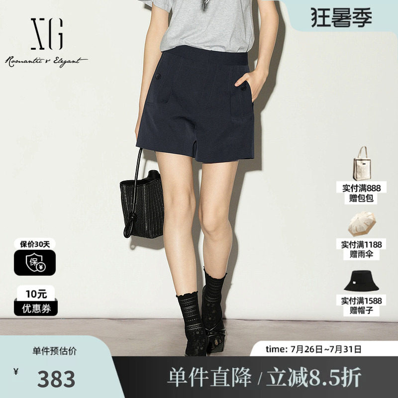 XG/雪歌XL202001A290黑色高腰A字休闲裤阔腿显瘦薄款西装短裤女装