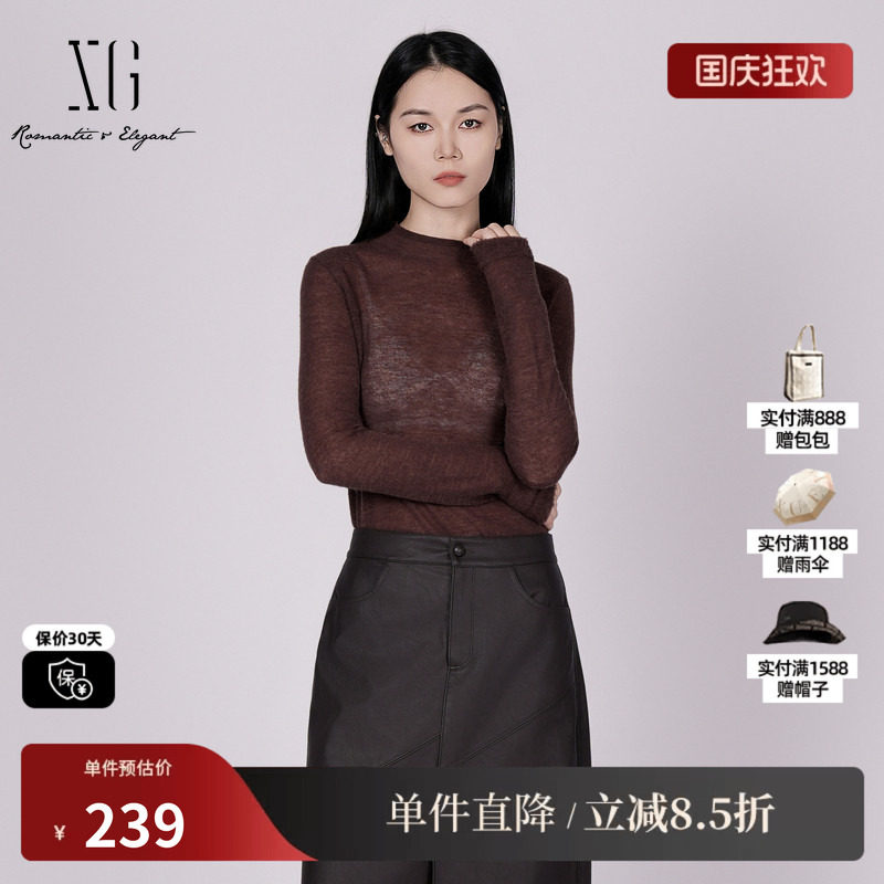 XG/雪歌XK411094AE15修身毛针织衫2025冬季新款长袖套头毛衫女装