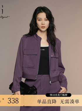 XG/雪歌XK307014A403深紫色短外套2025秋季新款大口袋圆领外套女
