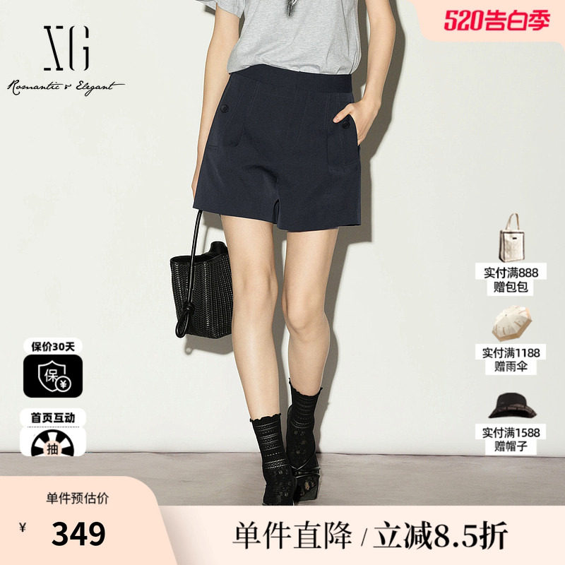 XG/雪歌XL202001A290黑色高腰A字休闲裤阔腿显瘦薄款西装短裤女装