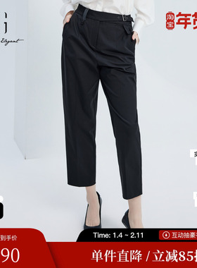XG雪歌XJ302004A290黑色通勤休闲裤时尚秋季新款标签设计九分裤女