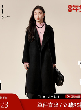 XG雪歌XK410821A890黑色长袖毛呢外套时尚冬季新款纯绵羊毛大衣女