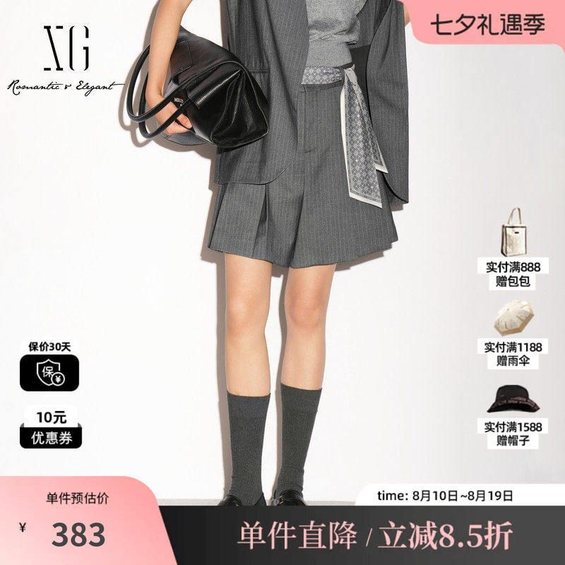 XG/雪歌XL302012B199灰色条纹A字休闲短裤西装薄裙裤通勤简约女装