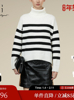 XG/雪歌XK411060B599黑白条纹毛针织衫2025冬季新款绵羊毛毛衫女