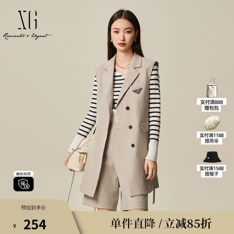 XG/雪歌XJ104019A473西装无袖连衣裙时尚春季新款外搭中长A字裙女