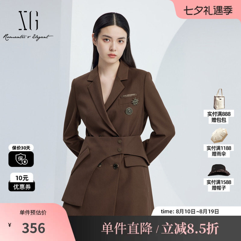 XG/雪歌XJ304015A372翻驳领西装连衣裙时尚秋季新款长袖A字裙女装