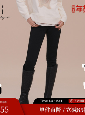 XG/雪歌XK102024A690黑色高腰休闲裤2025春季新款修身铅笔长裤女